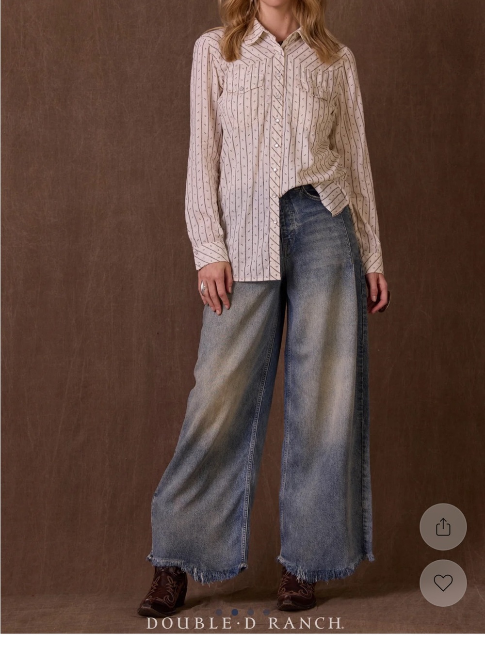 Double D Ranch Cream Striped Pearl-Snap Western Shirt